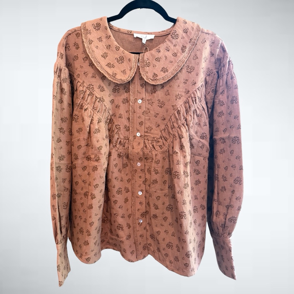 Easel Oversized Floral Print Button Down Shirt Size S